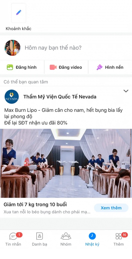 quảng cáo thẩm mỹ viện trên zalo